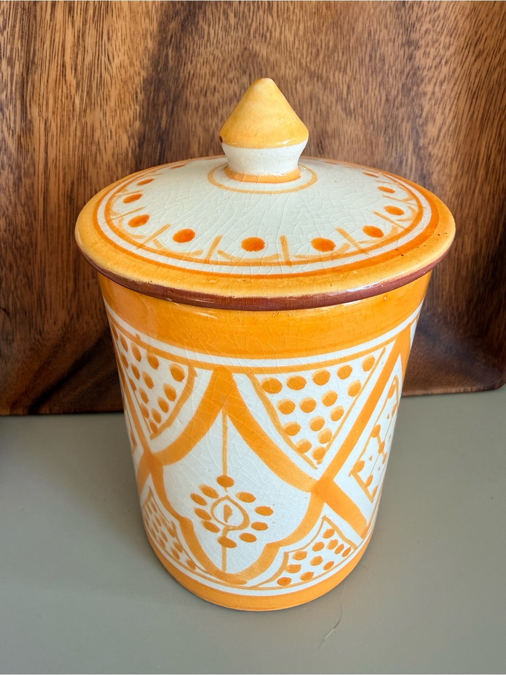 🍊 Hand-Painted Ceramic Canister in Pale Orange and White